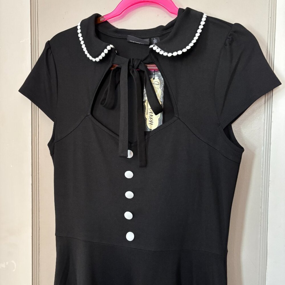 NWT Voodoo Vixen Black Tie Neck Flare Dress Retro Pinup Style - Picture 5 of 11
